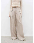 "City Stroll" casual and relaxed wool - blend double - pleated straight draped wide - leg casual trousers for autumn - variant_title