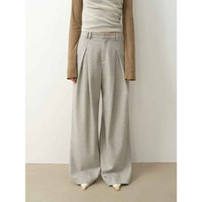 "City Stroll" casual and relaxed wool - blend double - pleated straight draped wide - leg casual trousers for autumn - variant_title