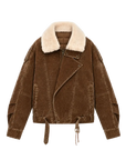 Fireladyfur City Travel SUN GOLD BROWN flocked denim down parka with fox fur collar front cutout