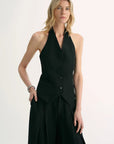 Classic old money style cool feeling silk linen halterneck sleeveless short vest women's top - variant_title