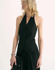 Classic old money style cool feeling silk linen halterneck sleeveless short vest women's top - variant_title