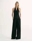 Classic old money style cool feeling silk linen halterneck sleeveless short vest women's top - variant_title