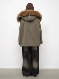 Fireladyfur Coastal Highway II raccoon fur collar parka profile view
