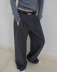 "Commuting Rules" Worsted Wool Blend Waistless Raw Edge Wide Leg Pants Slimming Scimitar Casual Pants - variant_title