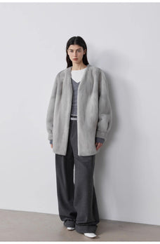 "Commuting Rules" Worsted Wool Blend Waistless Raw Edge Wide Leg Pants Slimming Scimitar Casual Pants - variant_title