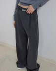 "Commuting Rules" Worsted Wool Blend Waistless Raw Edge Wide Leg Pants Slimming Scimitar Casual Pants - variant_title