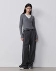 "Commuting Rules" Worsted Wool Blend Waistless Raw Edge Wide Leg Pants Slimming Scimitar Casual Pants - variant_title