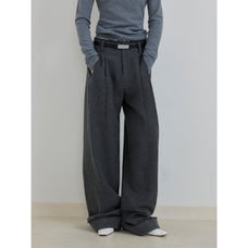 "Commuting Rules" Worsted Wool Blend Waistless Raw Edge Wide Leg Pants Slimming Scimitar Casual Pants - variant_title
