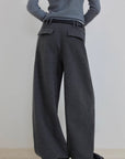 "Commuting Rules" Worsted Wool Blend Waistless Raw Edge Wide Leg Pants Slimming Scimitar Casual Pants - variant_title