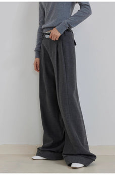 "Commuting Rules" Worsted Wool Blend Waistless Raw Edge Wide Leg Pants Slimming Scimitar Casual Pants - variant_title