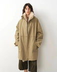 Firelady Fur Cool Denim Fabric khaki workwear down parka with hood