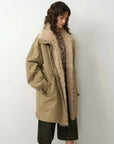 Firelady Fur Cool Denim Fabric khaki shearling collar parka side view
