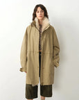 Firelady Fur Cool Denim Fabric khaki goose down parka full-length front view