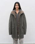Firelady Fur Cool Denim Fabric grayish green shearling collar down parka