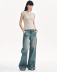 Cotton and Linen Blend Sequined Henley Neck Short Sleeve T-Shirt"Minimalist Light Gap" - variant_title
