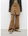 "Culotte Declaration" Retro split design fake two - piece twill brushed slightly flared slim jeans - variant_title