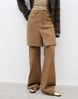 "Culotte Declaration" Retro split design fake two - piece twill brushed slightly flared slim jeans - variant_title