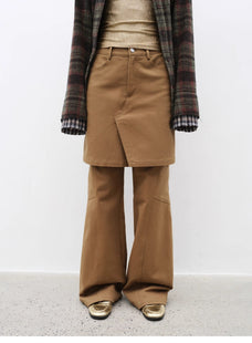 "Culotte Declaration" Retro split design fake two - piece twill brushed slightly flared slim jeans - variant_title