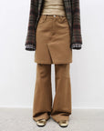 "Culotte Declaration" Retro split design fake two - piece twill brushed slightly flared slim jeans - variant_title