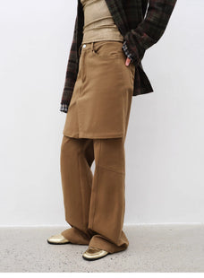 "Culotte Declaration" Retro split design fake two - piece twill brushed slightly flared slim jeans - variant_title