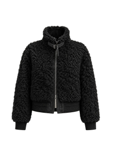 Curly Story black sheep curly shearling bomber jacket, front product view