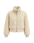Curly Story light khaki sheep curly shearling bomber jacket, front product view