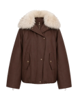 Burgundy Firelady Fur Cutting-edge Style women's short down jacket with detachable raccoon fur collar product cutout