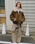 Caramel Firelady Fur Cutting-edge Style warm short down jacket layered winter look