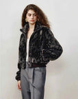 Dapple Manor stand collar Merino shearling jacket three-quarter model view