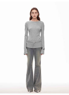 “Denimism”Fashionable Heavy Industry Washed Three - dimensional Versatile Slimming Slightly Flared Denim Trousers - variant_title