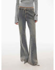 “Denimism”Fashionable Heavy Industry Washed Three - dimensional Versatile Slimming Slightly Flared Denim Trousers - variant_title