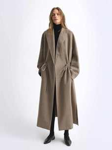 Desert Heart peaked-lapel drawstring mid-length wool coat product image 05