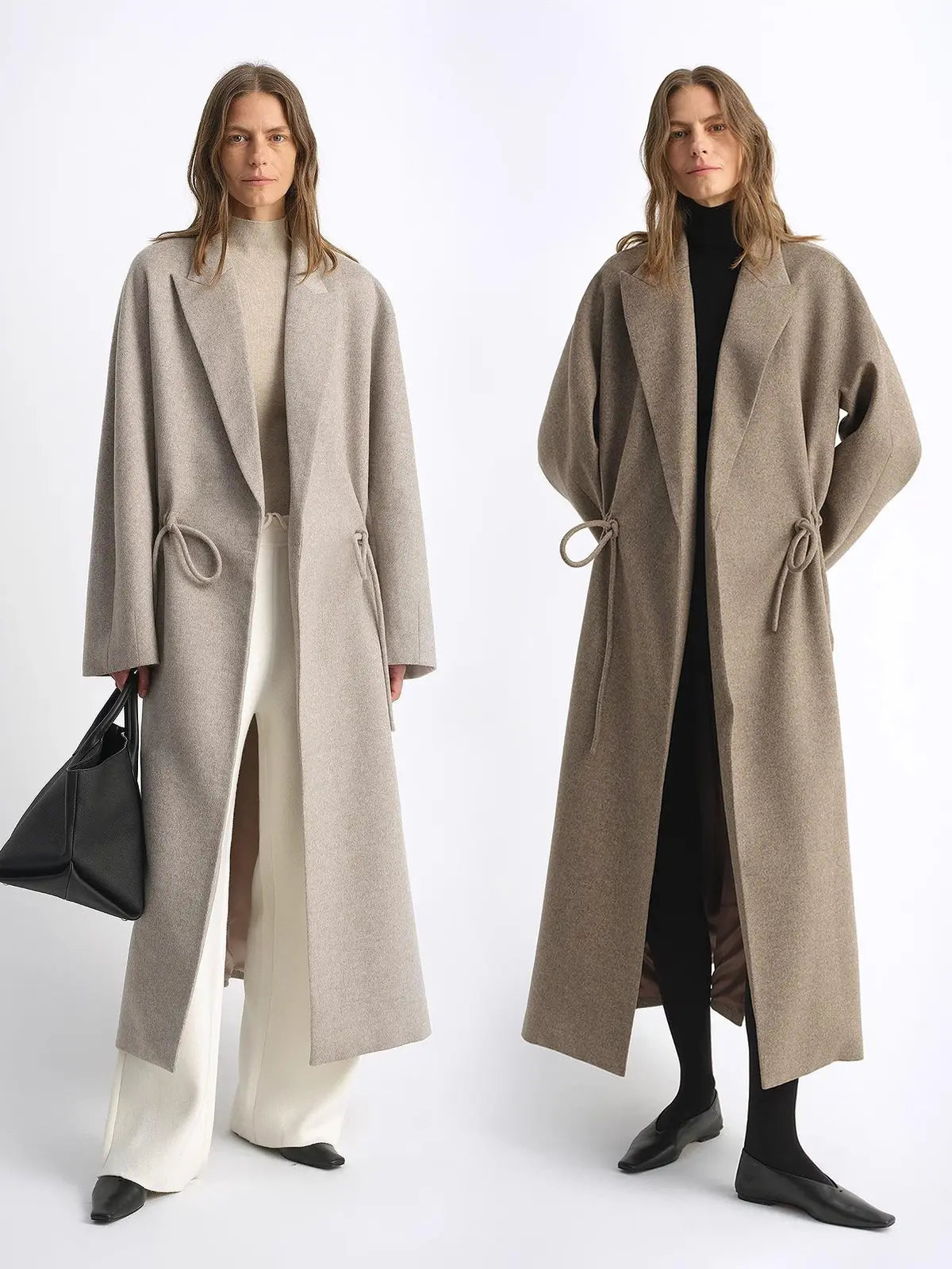 Desert Heart peaked-lapel drawstring mid-length wool coat product image 06