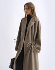 "Desert Heart"women's original color wool peaked lapel drawstring mid - length wool coat - variant_title