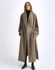 "Desert Heart"women's original color wool peaked lapel drawstring mid - length wool coat - variant_title