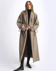 "Desert Heart"women's original color wool peaked lapel drawstring mid - length wool coat - variant_title