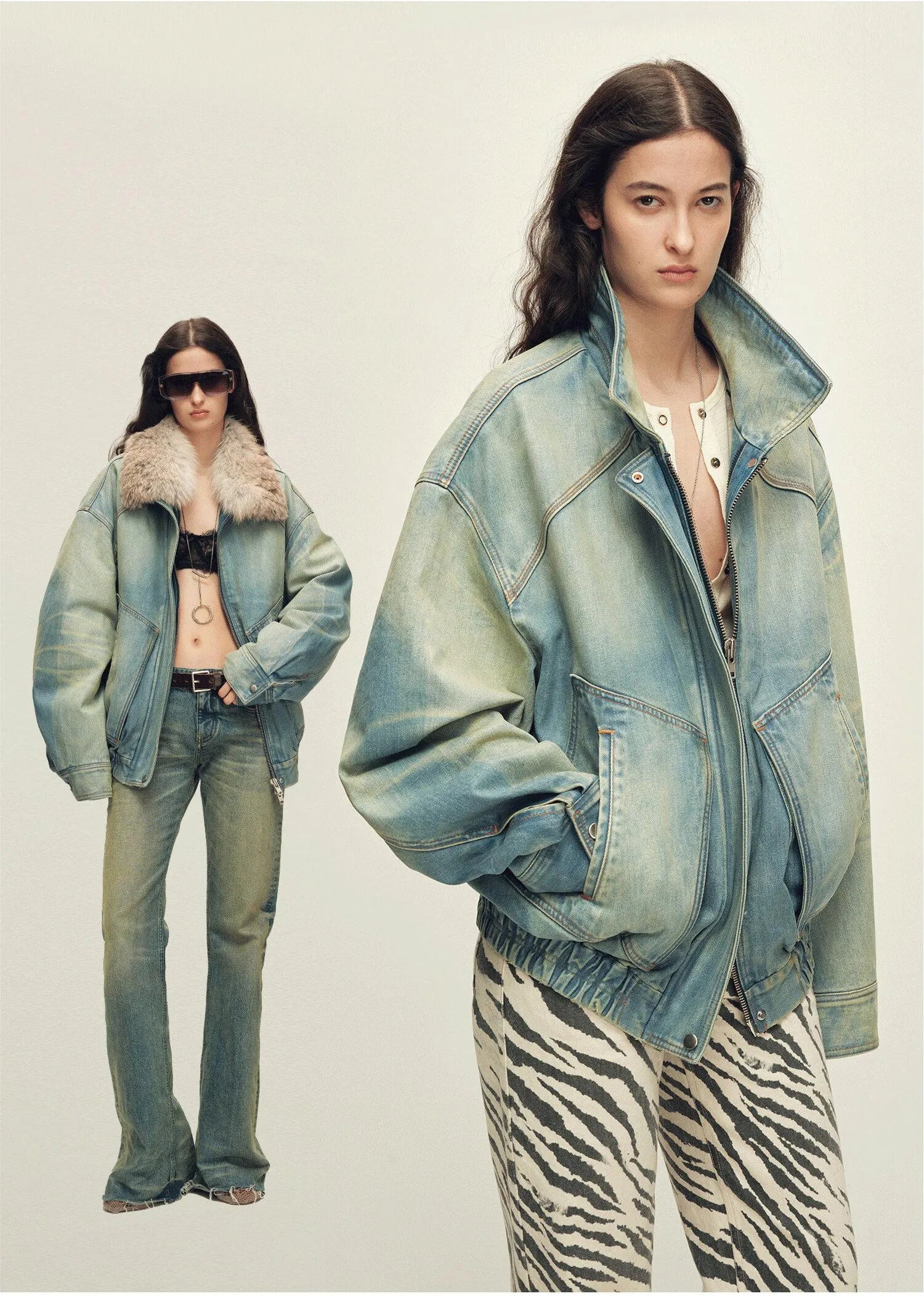 Firelady Fur Women's Denim Parka with SAGAFURS Fox Fur Collar "Warm Mist Glass"