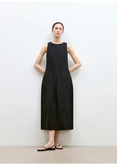 "Deyanuo" hemp three - dimensional hourglass sleeveless round neck loose slim dress for women - variant_title