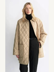 Fireladyfur Diamond Texture goose down barn jacket front model view