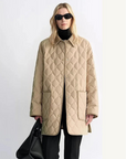 Fireladyfur Diamond Texture goose down barn jacket khaki outfit front view
