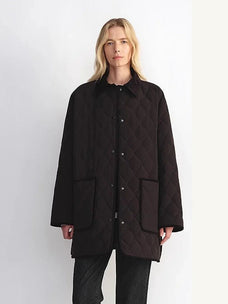 Fireladyfur Diamond Texture goose down barn jacket black full front view
