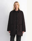 Fireladyfur Diamond Texture goose down barn jacket black full front view