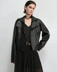 THE ARTM Women's Double-Lapel Lambskin Leather Jacket, Premium Natural Material