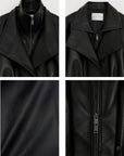 THE ARTM Women's Double-Lapel Lambskin Leather Jacket, Premium Natural Material