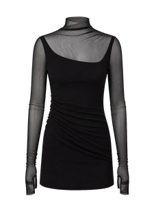 Black double-layer transparent oblique collar fake two-piece knit top product cutout