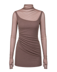 Pink brown double-layer transparent oblique collar fake two-piece knit top product cutout