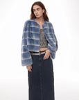 "Dream Chaser" round neck short horizontal spray stripe contrast color loose imported Rex rabbit fur coat - variant_title
