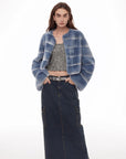 "Dream Chaser" round neck short horizontal spray stripe contrast color loose imported Rex rabbit fur coat - variant_title