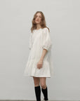 "Dream Island" Hepburn style white dress temperament high - end puff sleeve dress for women - variant_title