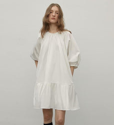 "Dream Island" Hepburn style white dress temperament high - end puff sleeve dress for women - variant_title